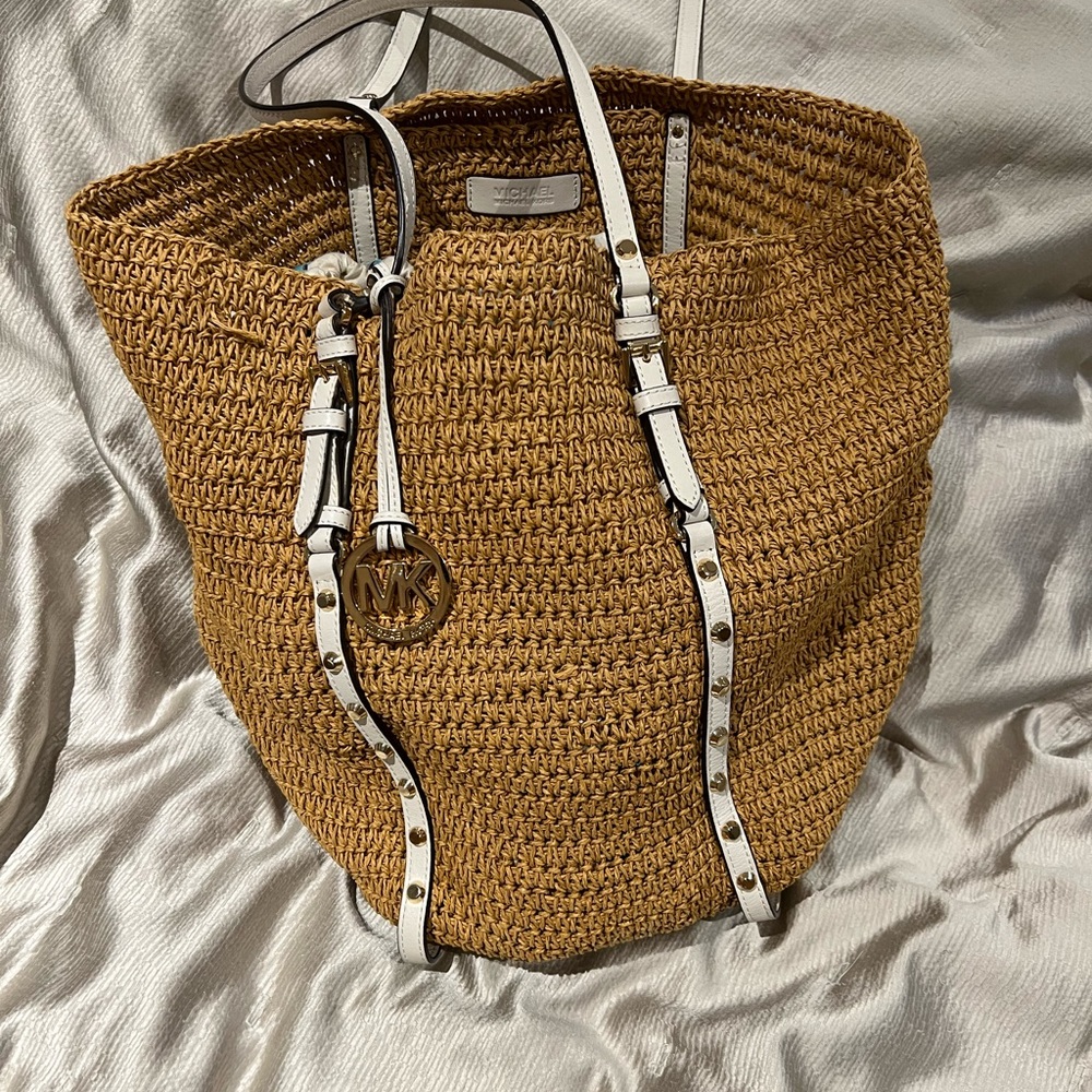 Michael Kors Straw and Leather Tote